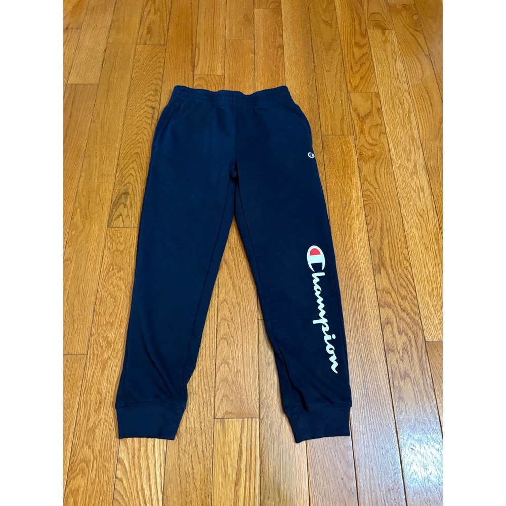 Champion Boys Navy Blue Fleece Jogger Sweatpants Script Logo Size M 10/12